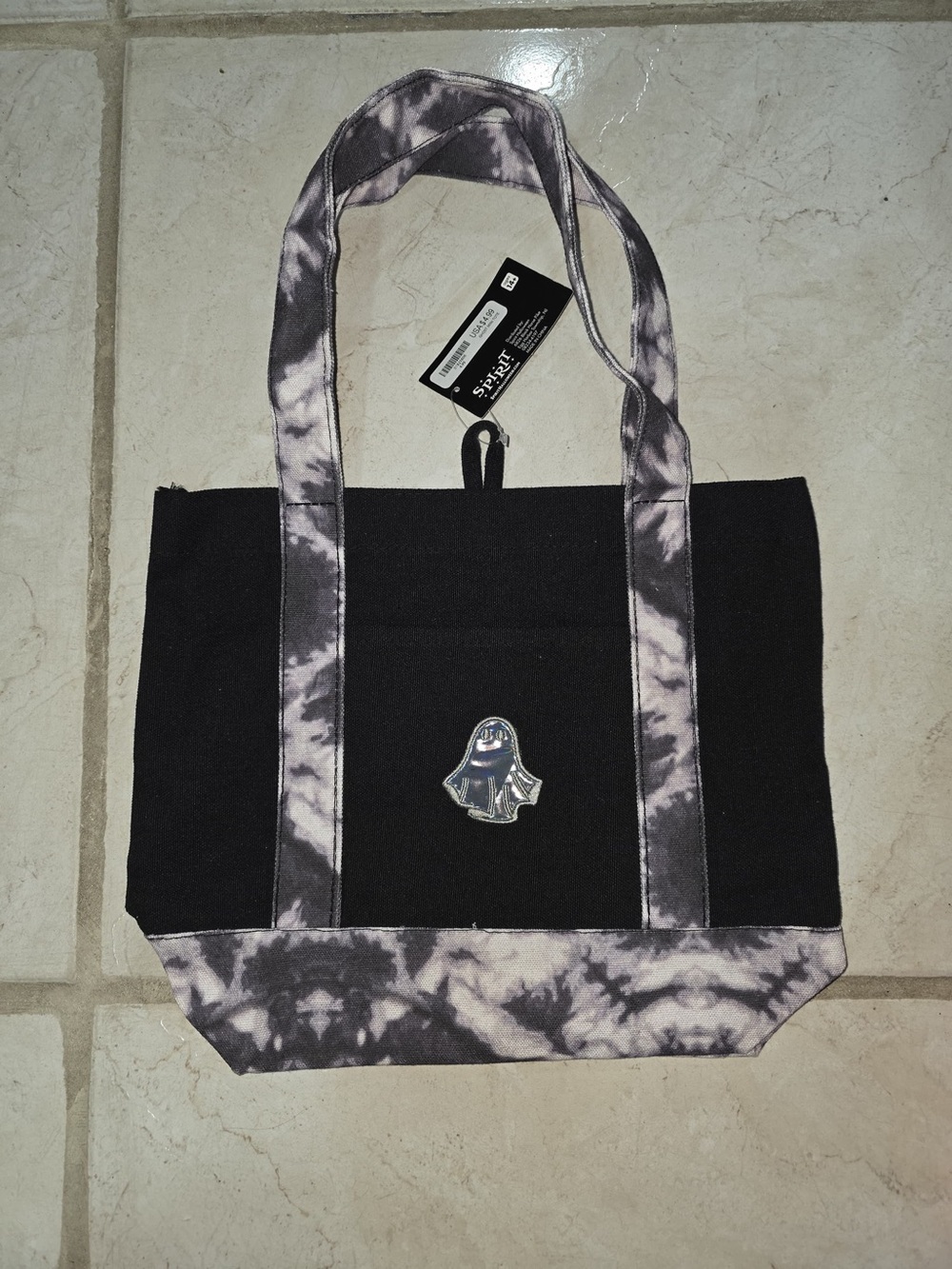Ghost Black Canvas Tote with Tie-Dye Trim